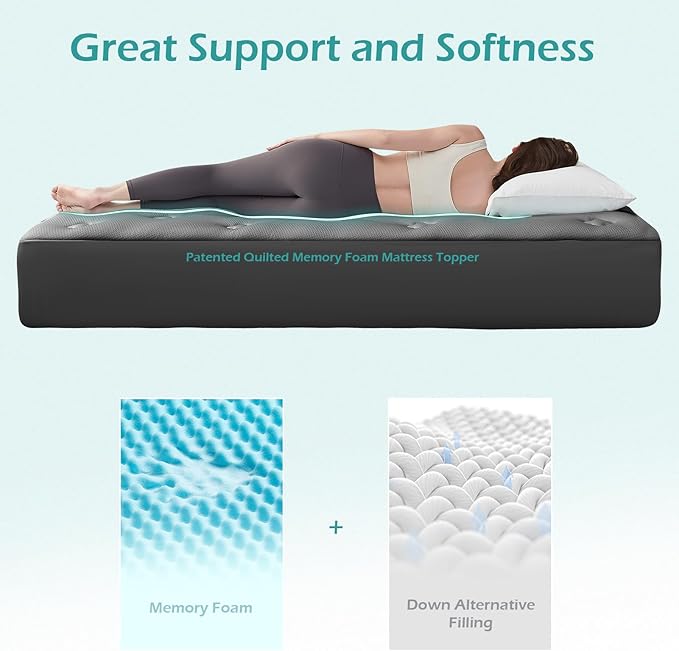 Hansleep Full Size Mattress Topper Viscose Derived from Bamboo, Memory Foam Pillow Top Mattress Topper Full with Deep Pocket, Breathable Mattress Pad for Back Pain Relief, 54" x75", Charcoal Grey