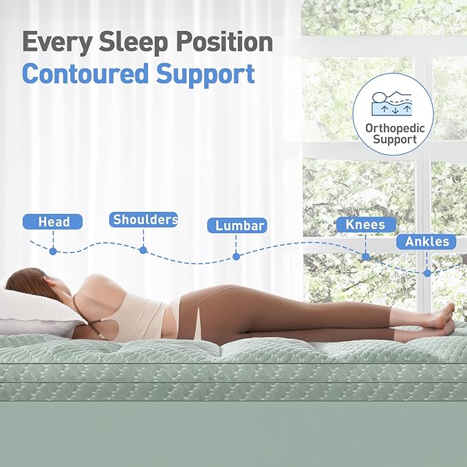 Dual Layer 3 Inch Memory Foam Mattress Topper California King Size, 2 Inch Gel Memory Foam Plus 1 Inch Cooling Pillow Top Mattress Pad Cover, with 8-21 Inch Deep Pocket, Green