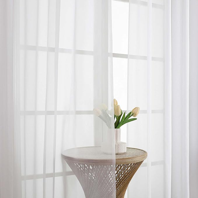 Chyhomenyc White Sheer Curtains 96 Inches Long 2 Panels, Light Filtering White Curtains for Living Room, Soft Gentle Voile Rod Pocket Bedroom Window Drapes, 59Wx96L Inch, 2PCS