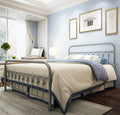 TUSEER Metal Bed Frame Queen Size with Vintage Headboard and Footboard Platform Base Wrought Iron Bed Frame Gray Silver (Queen, Gray Silver).