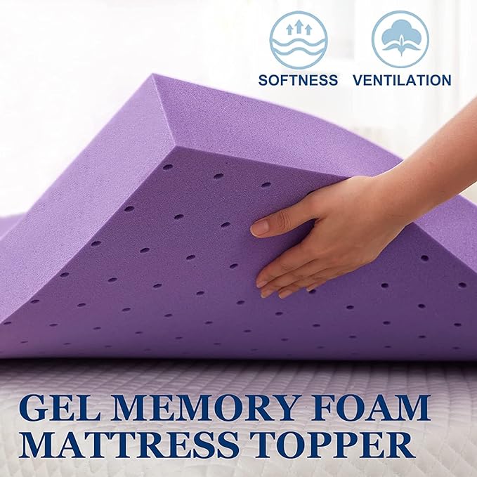 SINWEEK 1.5 Inch Gel Memory Foam Mattress Topper Ventilated Soft Pressure Relieve Mattress Pad, Breathable Bed Topper, CertiPUR-US Certified, Full Size