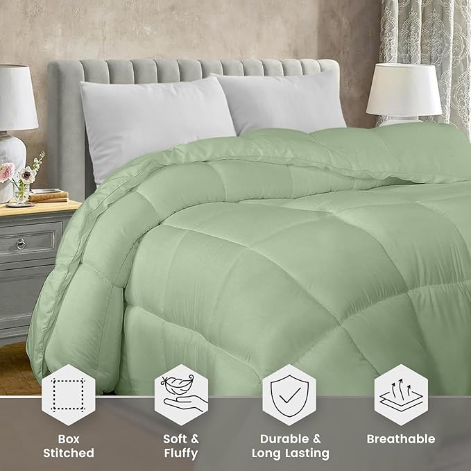 Utopia Bedding Comforter Duvet Insert, Quilted Comforter with Corner Tabs, Box Stitched Down Alternative Comforters Queen Size (Sage Green)