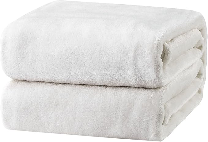 Bedsure GentleSoft Fleece Blanket Twin Size White - 300GSM Lightweight Plush Fuzzy Cozy Soft Warm Blanket for Bed, Sofa, Couch, Travel, Camping, 60x80 inches