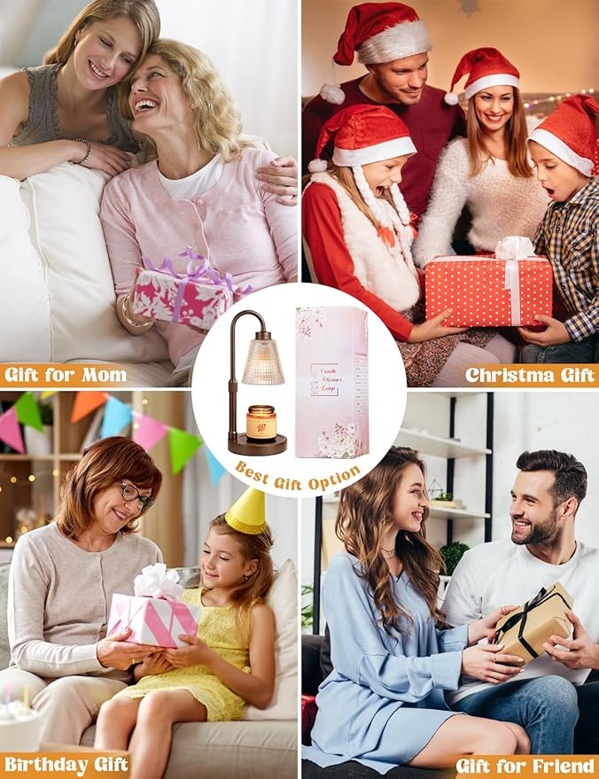 Innqoo Brown Candle Warmer Lamp with Timer, Dimmable Candle Warmer for Jar Candles, Height Adjustable Wax Melts Warmer, Birthday Gifts for Women Mom, House Warming Gifts New Home Decor