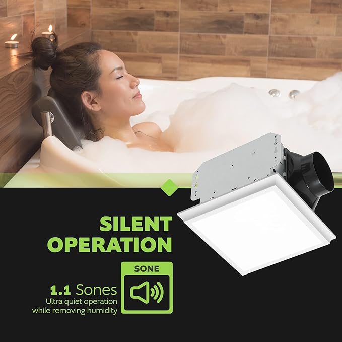 Homewerks 7141-80-G4 Bathroom Fan Integrated LED Light Ceiling Mount Exhaust Ventilation Whisper Quiet 1.1 Sones 80 CFM, White