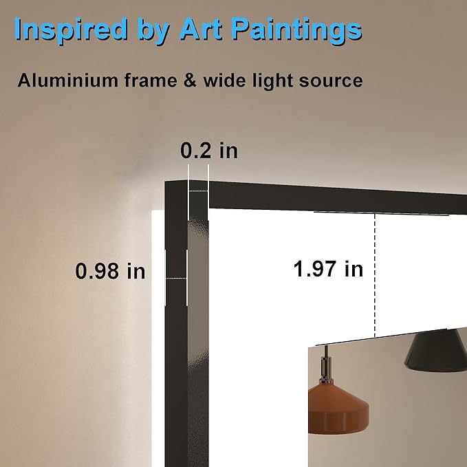 20 x 28 Inch LED Bathroom Mirror with Lights, Front & Back Lit Mirrors for Bathroom Wall Mount, Aluminum Black Frame Decor, Anti-Fog, Dimmable 3 Colors, Shatter-Proof Tempered Glass, Motion Sensor