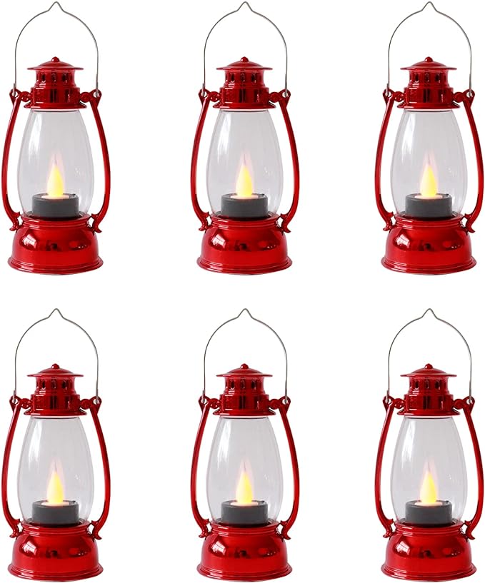 (6 Pcs-5.1in) Mini Red Lanterns for Christmas Decor, Lightweight Portable Small LED Lanterns Decorative Indoor & Outdoor Hanging Ornaments for Weddings Party Halloween Classroom Decorations