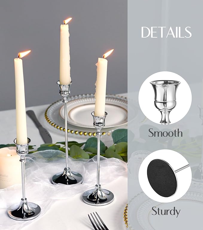 Candlestick Holders Taper Candle Holders, Set of 6 Silver Candle Holder Set, Vintage Table Centerpiece for Wedding Christmas Holiday
