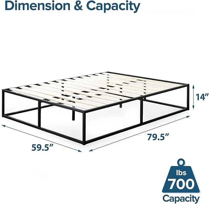ZINUS Joseph 14" Metal Platforma Bed Frame, Mattress Foundation, Wood Slat Support, No Box Spring Needed, Sturdy Steel Structure, Queen