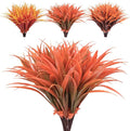 8 pcs Fall Artificial Flowers for Decoration, Fake Artificial Tall Grass Plants for Outdoors, Orange Faux Tropical Greenery Autumn Front Porch Patio Garden Outside Plastic Shrubs Bushes