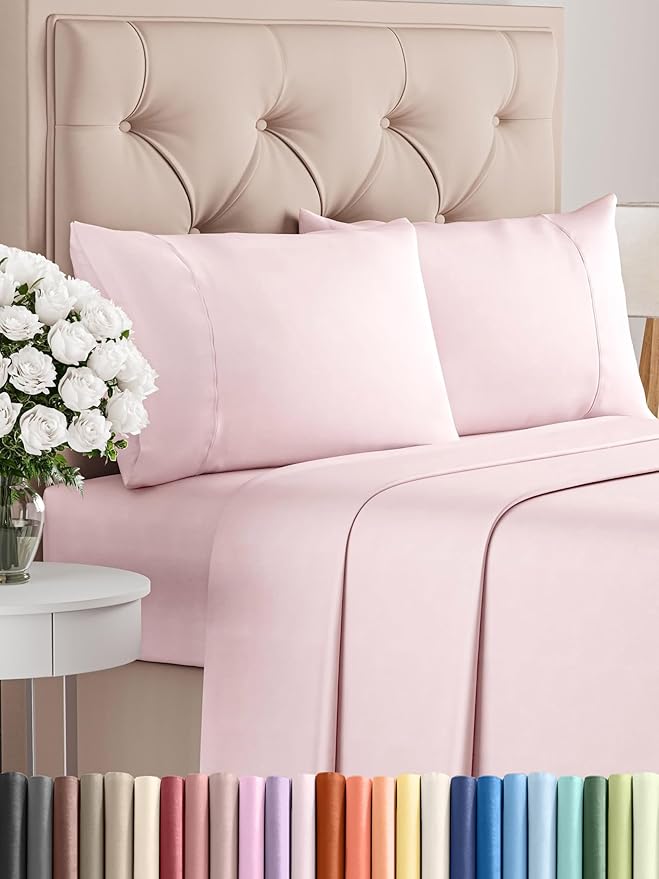 Twin XL 4 Piece Sheet Set - Comfy Breathable & Cooling - Soft Hotel Luxury Bedding Set with 8-16 Inch Deep Pockets - 1 Flat & 1 Fitted Sheet & 2 Pillowcases - Wrinkle Free & Easy Care - Lavender Pink
