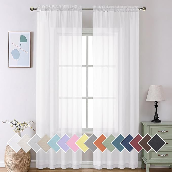 Aiyufeng Voile Sheer Window Curtains 120 inch Extra Long, Rod Pocket Elegant and Airy Drapes Translucent Window Treatments for Living Room/Bedroom, White, 40" Wx120 L, 2 Panels=80" Wide