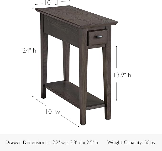 Leick Home 10071-GR One Drawer Chairside/Recliner End Table with Shelf, Smoke Gray
