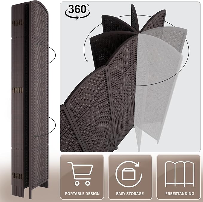 Rose Home Fashion 6 ft Tall Room Divider, Room Dividers and Folding Privacy Screens, 15.7in Privacy Screen 6 Panel Partition Temporary Wall Separation for Private, Dark Coffee