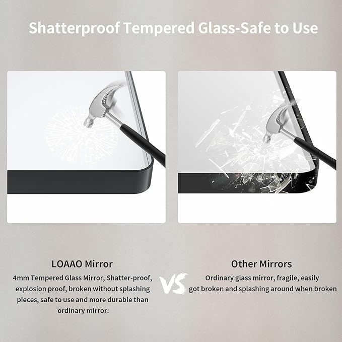 LOAAO 48X40 Inch Black Metal Framed Bathroom Mirror for Wall, Matte Black Bathroom Vanity Mirror Farmhouse, Large Rounded Rectangle Mirror, Anti-Rust, Tempered Glass, Hangs Horizontally or Vertically