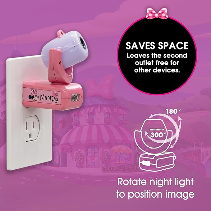 Disney Projectables Disney Minnie Mouse LED Kids Night Light, Projector, Dusk to Dawn, Plug-in ,Mickey Mouse, for Kids, Girls Bedroom, Playroom, Gaming Room, Nursery, 57958