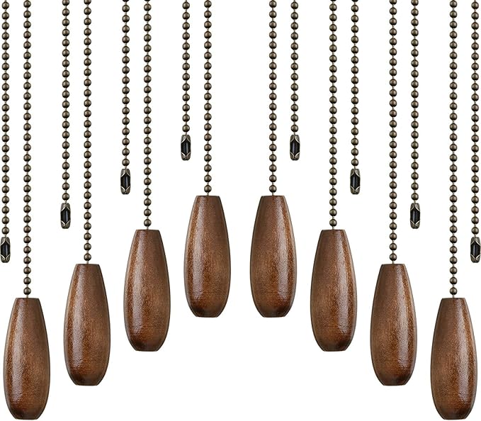 8 Pieces Ceiling Fan Pull Chains Extender Wooden Pendant Pull Chain Extension for Ceiling Light Lamp Fan(Walnut Color)