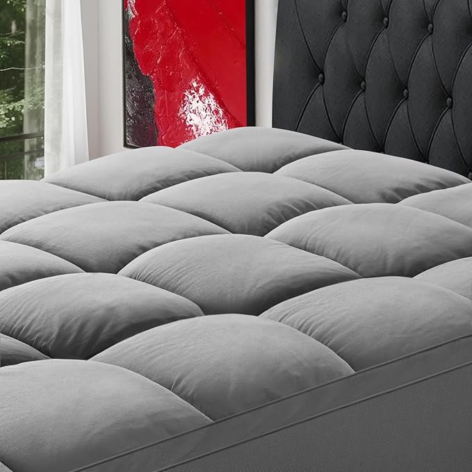 SOPAT Mattress Topper Twin XL Size Extra Thick Mattress Pad 8-21" Deep Pocket Soft Down Alternative Fill Mattress Protector Pillow Top Mattress Cover (39x80 Inches, Grey)