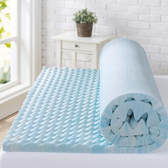 ZINUS 2 inch Swirl Gel Cooling Memory Foam Mattress Topper, Cooling Airflow Design, CertiPUR-US Certified, Light Blue, Full