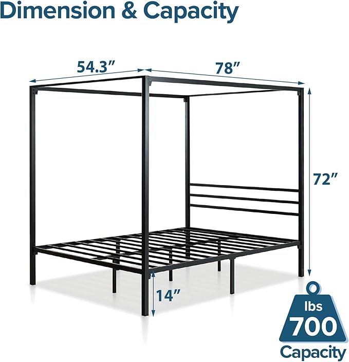 ZINUS Patricia Black Metal Canopy Platform Bed Frame, Mattress Foundation with Steel Slat Support, No Box Spring Needed, Easy Assembly, Full