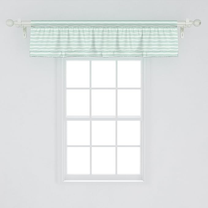 Ambesonne Pastel Window Valance Pack of 2, Horizontal Wavy Lines White Striped Abstract Soft Toned Nautical Art Display, Rod Pocket Curtain Valances for Kitchen Bedroom, 54" X 12", Almond Green White