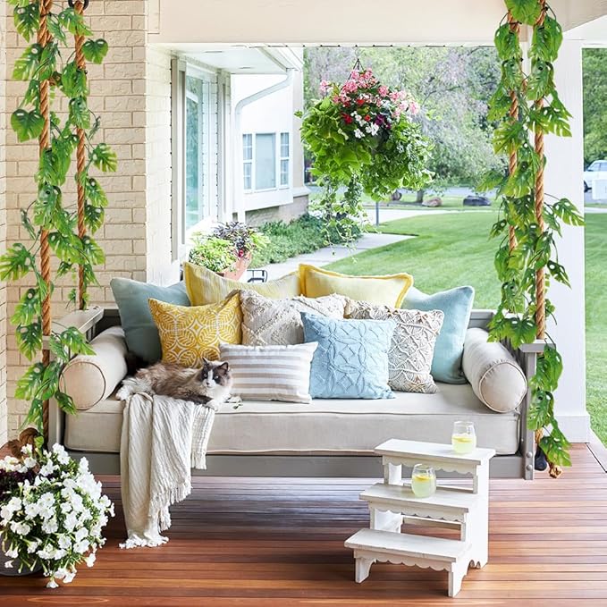 RECUTMS Artificial Monstera Leaves Vines 2Pcs 5.9Ft Fake Tropical Large Palm Leaf Greenery Garland UV Resistant Faux Ivy Rattan for Indoor Outdoor Home Garden Hawaiian Jungle Luau Party Spring Décor