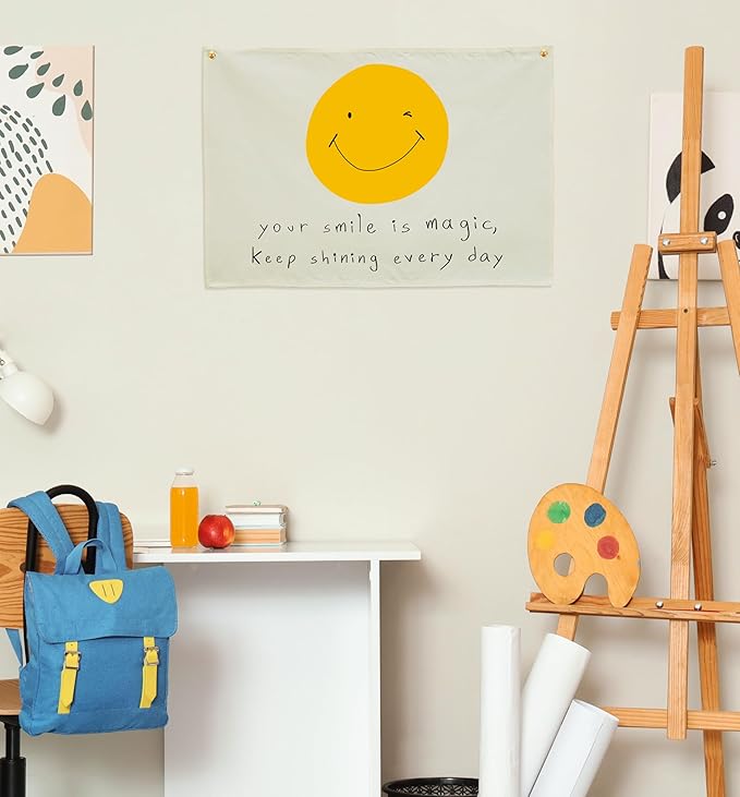 Boho Rectangular Banner Flag Wall Sign Decor Gift for Baby Boy Girl Kids,Nursery Baby Room Above Crib Bedroom Living Room Wall Decor-Your Smile Is Magic Keep-Baby,Shower Birthday Christmas Gift