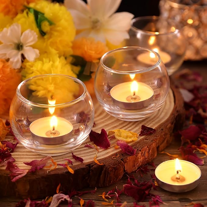Volens 24PCS Clear Votive Candle Holders for Table Centerpieces, 2''×2'' Round Glass Tealight Candle Holders Bulk for Wedding Decor and Home Decorations