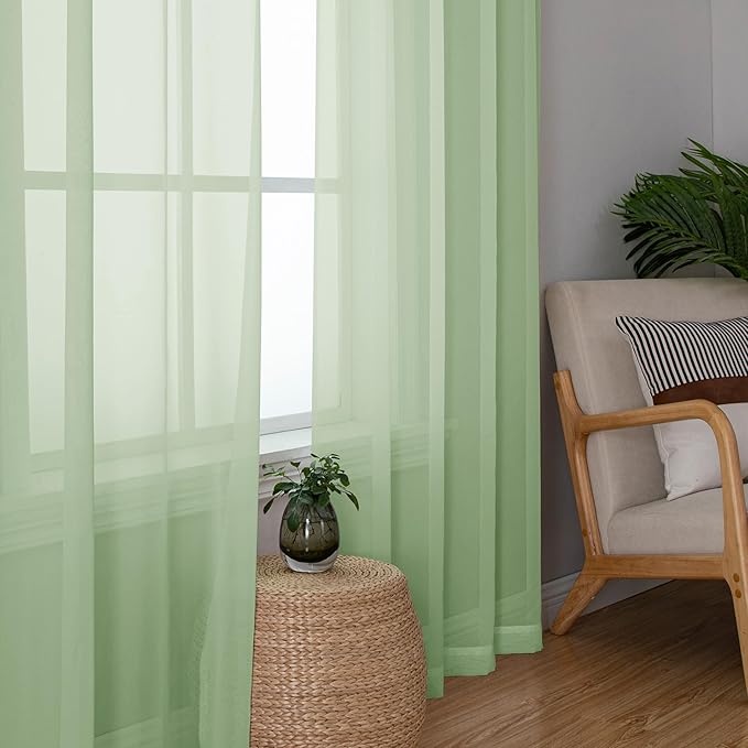Aiyufeng Light Green Sheer Curtains 63 Inch Length 2 Panels Set for Living Room, Light Filtering Green Window Sheers Drapes for Bedroom, Each 42" W x 63" L