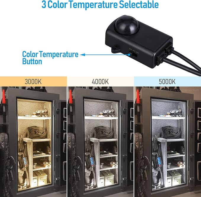 TORCHSTAR LED Safe Lighting Kit 3CCT, (6) 12 Inch Linkable Light Bars, Motion Sensor, 3000K/4000K/5000K Selectable, 900LM Safe Light Kit for Gun Safe Under Cabinet Locker Closet, UL Power Adapter