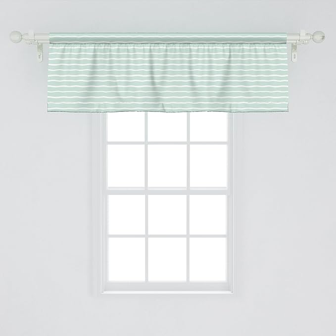 Ambesonne Pastel Window Valance, Horizontal Wavy Lines White Striped Abstract Soft Toned Nautical Art Display, Curtain Valance for Kitchen Bedroom Decor with Rod Pocket, 42" x 18", Almond Green White