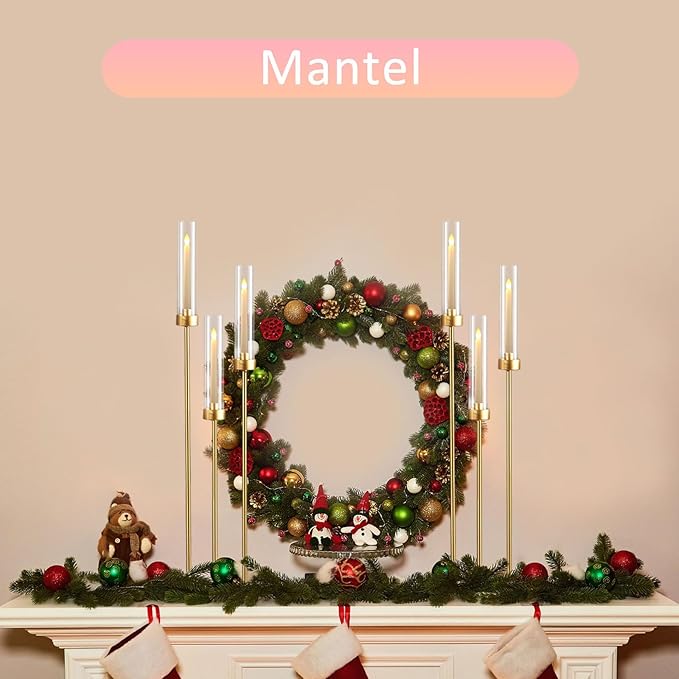 Vincidern 2pcs Gold Taper Candle Holder 3-arm Candelabra Decorative Candlestick Holder for Table Centerpieces, Wedding, Dining Room, Events, Party (34in Tall)
