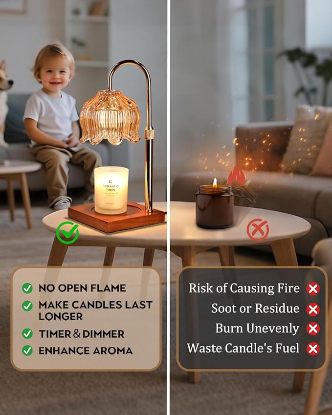 Flower Candle Warmer Lamp with Timer & Dimmer, Adjustable Height Candle Warmer, Gifts for Women Mom Birthday Christmas, House Warming New Home Bedroom Decor, Wax Warmer with 2 Bulbs for Jar Candles