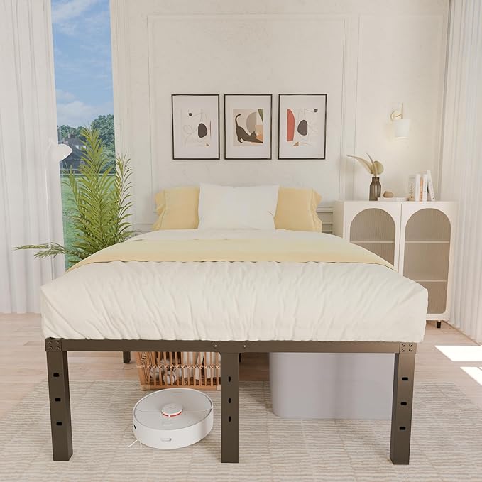 ALDRICH 18 Inch Metal Full Size Bed Frame - Black Basic Steel Slats Platform, Easy Assembly Heavy Duty Noise Free Bedframes, No Box Spring Needed
