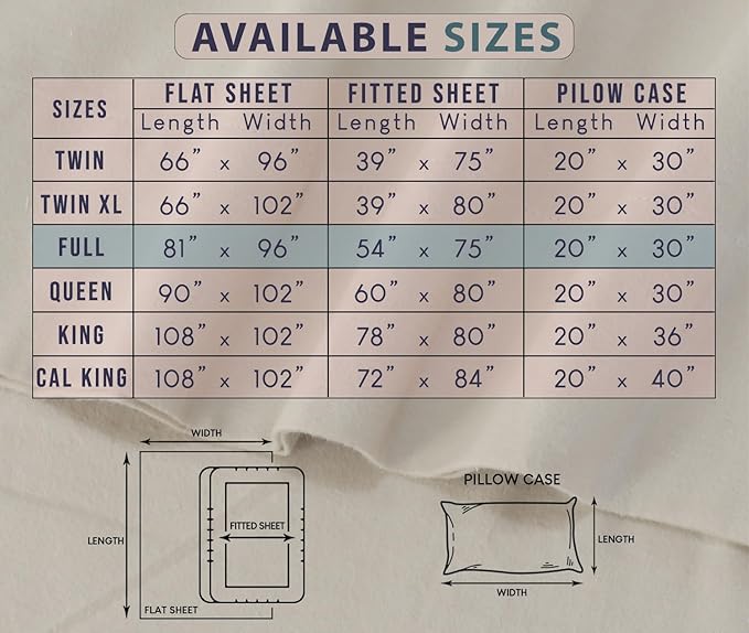RUVANTI Flannel Sheets Full Size - 100% Cotton Double Brushed Bed Sheets Set, Deep Pockets 16 Inches, All Seasons Breathable & Extra Soft Full Sheets, Warm & Cozy, 4 Piece, Bali