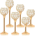 Elegant Crystal Candle Set of 6- Gold Tealight Holders, Votive Candelabras & Bowl Centerpiece Bulk for Dining Table, Wedding Decor