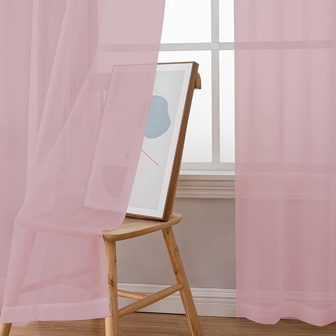Chyhomenyc Sheer Curtains 54 Inch Long 2 Panels, Short Voile Drapes for Dinning Small Windows Bathroom Living Room Bedroom, Rod Pocket, 42Wx54L Inches, 2PCS, Blush Pink