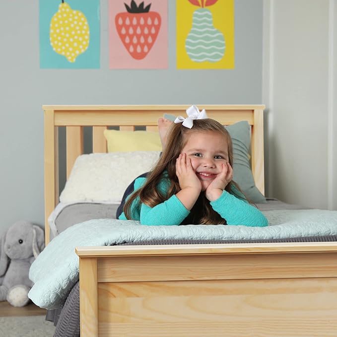 Max & Lily Twin Bed Frame with Slatted Headboard, Solid Wood Platform Bed for Kids, No Box Spring Needed, Easy Assembly, Natural