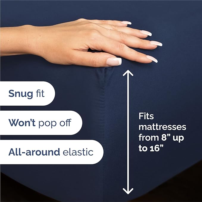 Split King Bed Sheet Set - 7 Piece Split King Bed Sheet Set - Soft Hotel Luxury Bedding - Cooling, Comfy & Breathable - 1 Flat & 1 Fitted & 4 Pillowcases with Deep Pockets - Wrinkle Free - Navy Blue