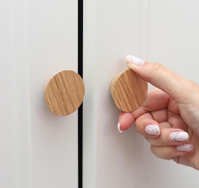 12 Pack Wood Cone Cabinet Knobs (Light) - 1 ½ " Diameter Round Shape - Wooden Drawer Pulls for Cabinets Doors, Dresser and Drawers Knob, Kitchen Cabinet Door Handle