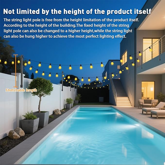 10 Pack 2.8Ft Suspension Outdoor String Light Poles for Outside String Lights Hanging,with Clip and Holder,Light Post Mounting Stand for Patio Fence Wall Garden Backyard Deck