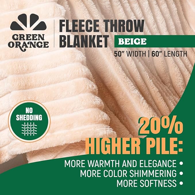 GO Premium Plush Soft Throw Blanket for Couch - Beige Fleece Blanket for Living Room, Bedroom, Home Decor - Small Couch Blanket for Men, Women (50x60 Inches)