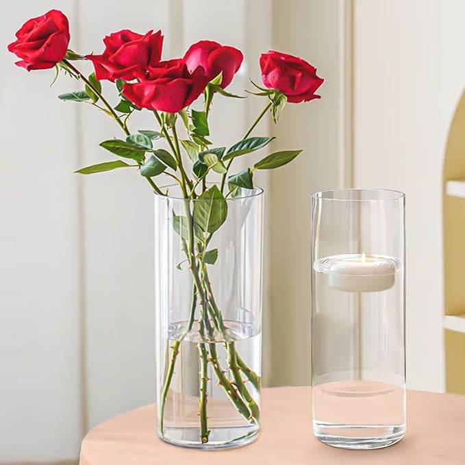 Humicane Candle Holder,Open Ended Glass Candleholder Multiple Size Choices,Clear Cylinder GlassCandle Holder for Wedding Centerpieces,Home Decor(3pcs:8x4", 3pcs: 8x3.5")