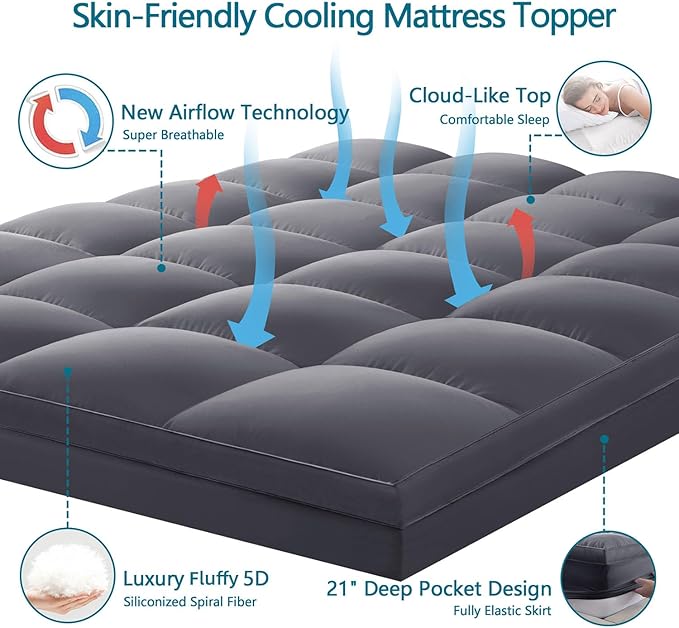CHOKIT King Mattress Topper, Extra Thick Pillow Top Mattress Pad for Back Pain Relief, Cooling Bed Topper Mattress Cover with 8-21 Inch Deep Pocket