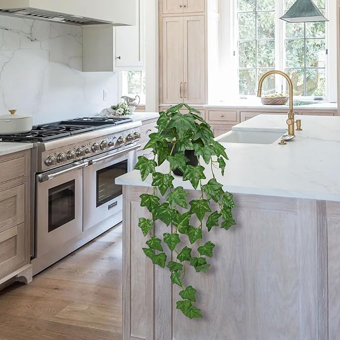 Set of 2 Fake Ivy Plant for Home Decor Indoor Silk Artificial Hanging Plant 25" Fake Ivy Vine Faux Ivy Leaves for House Room Indoor Outdoor Home Shelf Office Plant Decor