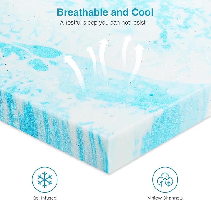 Mattress Topper, Twin XL Cooling Memory Foam Bed Toppers, 2 Inch Soft Mattress Pads for Sleeper Sofa, RV, Camper, CertiPUR-US Certified