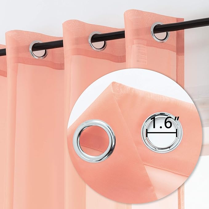 DUALIFE Blush Pink Sheer Curtains 45 inches Long for Girls Room with Rod Pocket Small Short Sheer Pink Voile Window Drapes 45 Inches Long for Nursery Kitchen Bathroom Basement 52x45 Inch 2 Panels