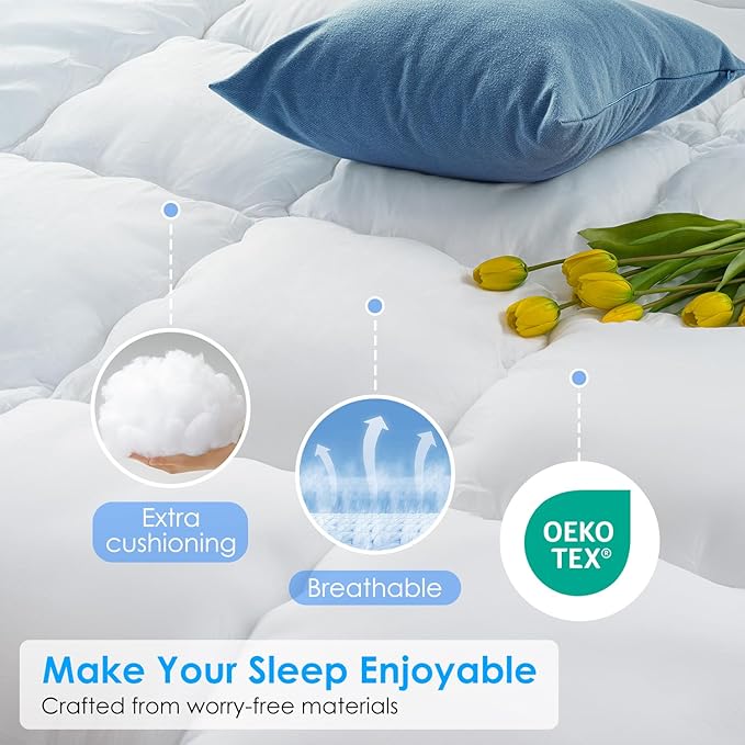 QUEEN ROSE Mattress Topper Full, Cooling Extra Thick Pillow Top Mattress Pad Bed Covers Full Size, Overfilled Snow Down Alternative Mattress Topper, Soft Comfort to Firm Mattress, Plush Support