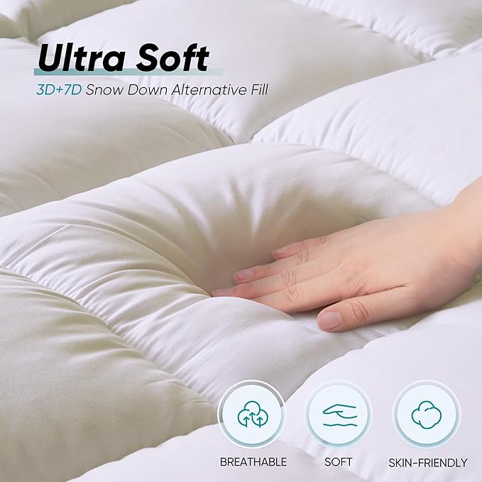 Memory Foam Mattress Topper Cover, Full Size 4inch, White, Dual Layer Gel & Pillow Top, CERTIPUR-US Certified, Machine Washable, Pressure Relieving, 54x75 inch