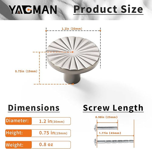 10 Pack Kitchen Cabinet Knobs Round Sunflower Dresser Knob Modern Drawer Hardware Cupboard Handles Furniture Knob for Bathroom Single Hole Knobs for Wardrobe Nickel TYH-BN-K10